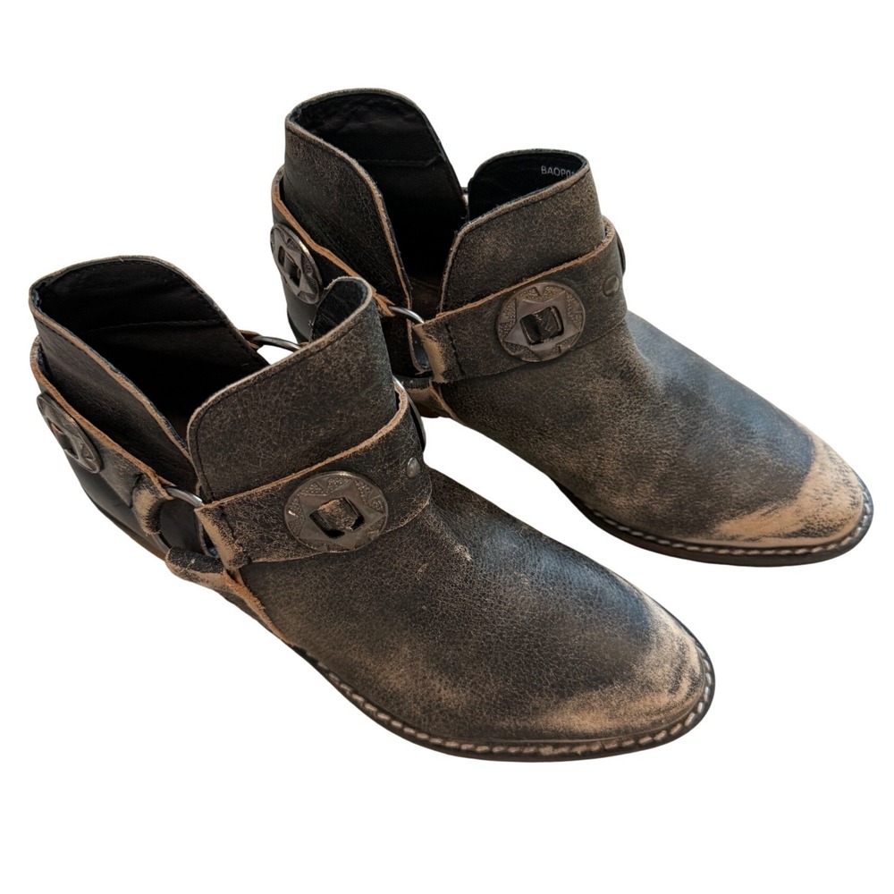 Chinese Laundry Womens 6 Distressed Black Western Harness Ankle Boots BA0P0111B